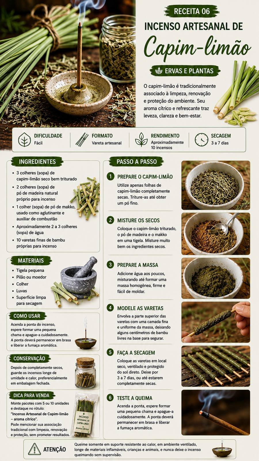 Receita de Incenso Artesanal de Capim-limão